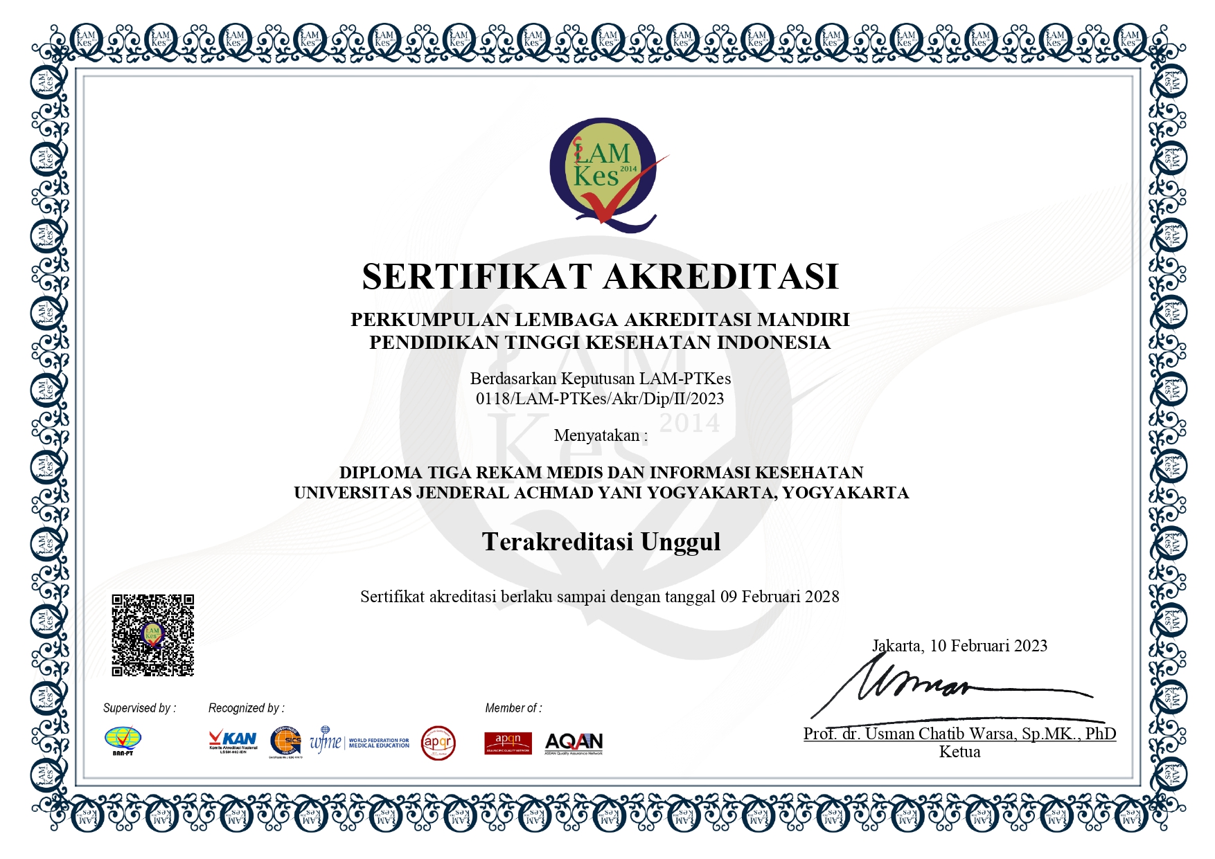 Sertifikat Akreditasi Prodi RMIK 2023